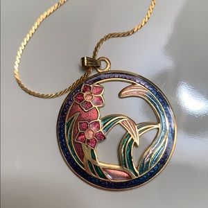 Vintage floral pendant on dainty gold chain